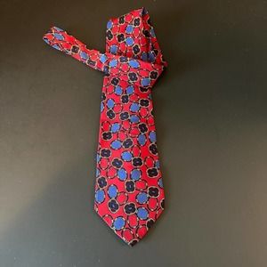 Peer Of Scandinavia Neck Tie, Pure Silk Red w/Black/Blue Ring Design *RARE